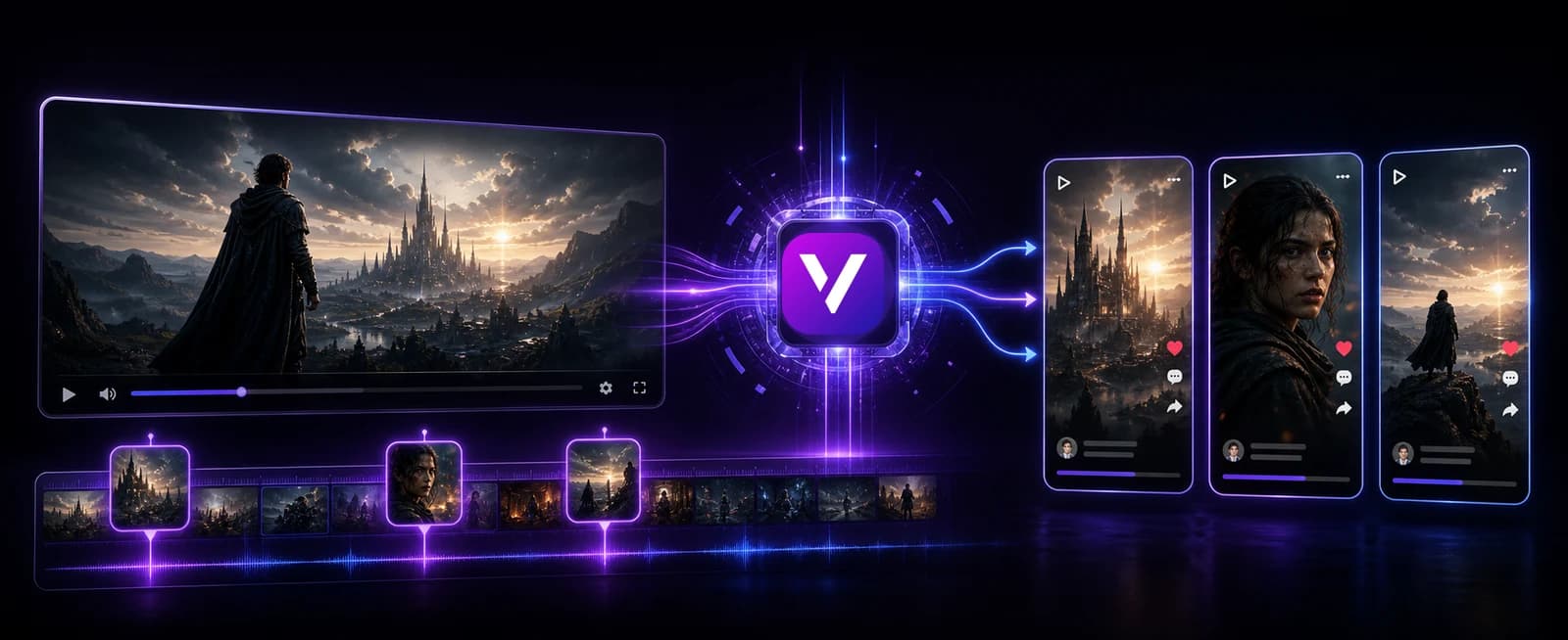 Une longue vidéo transformée en plusieurs clips courts verticaux